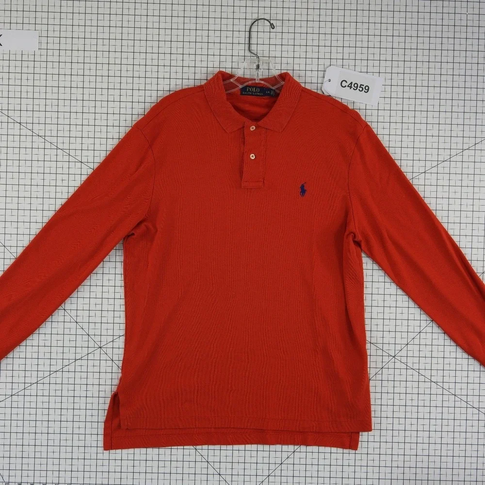 Polo Ralph Lauren 100% Cotton Polo Shirt Men's Size Large Orange Long Sleeve